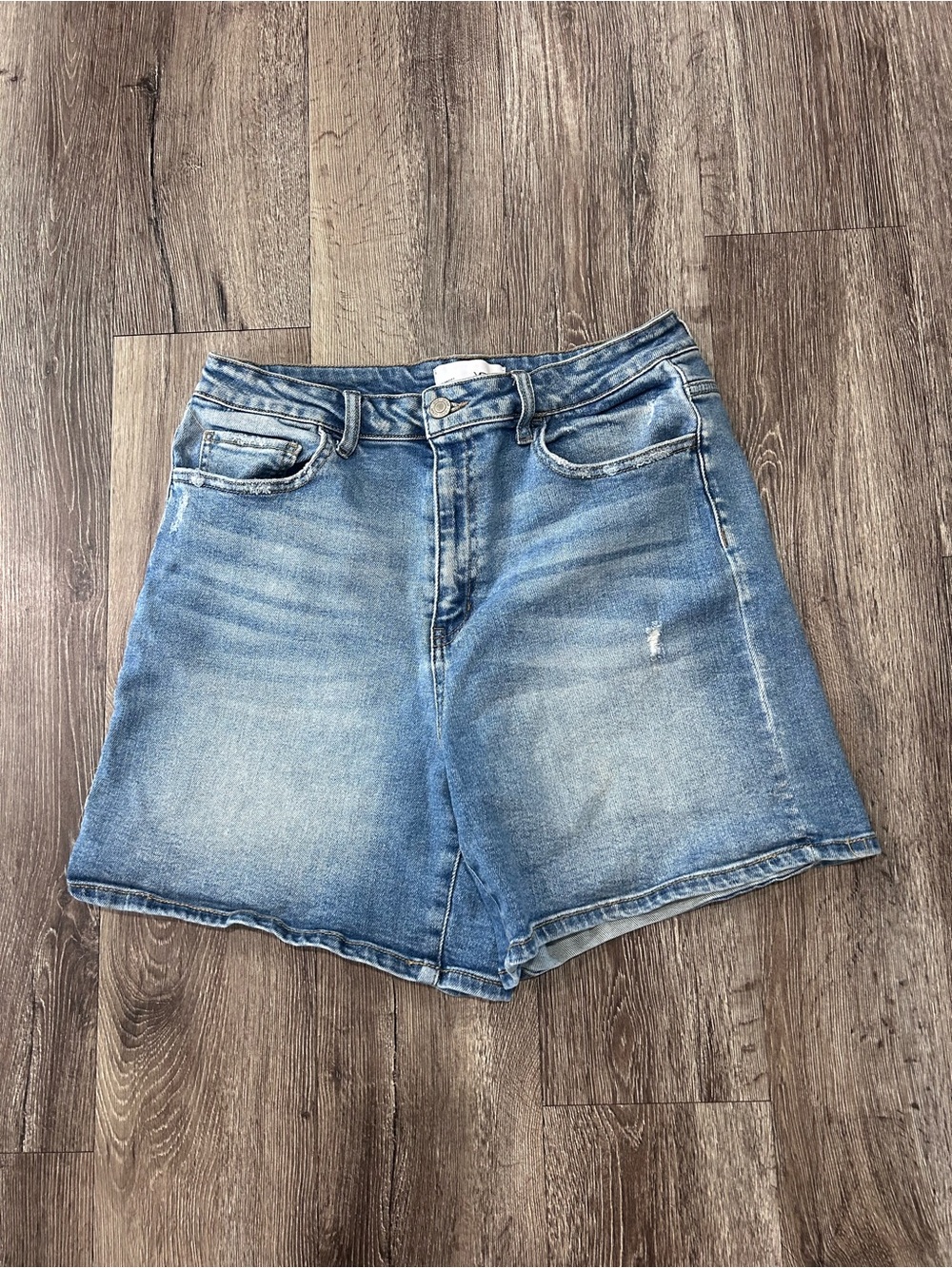 High-Rise Women's Blue Denim Shorts with Light Fade